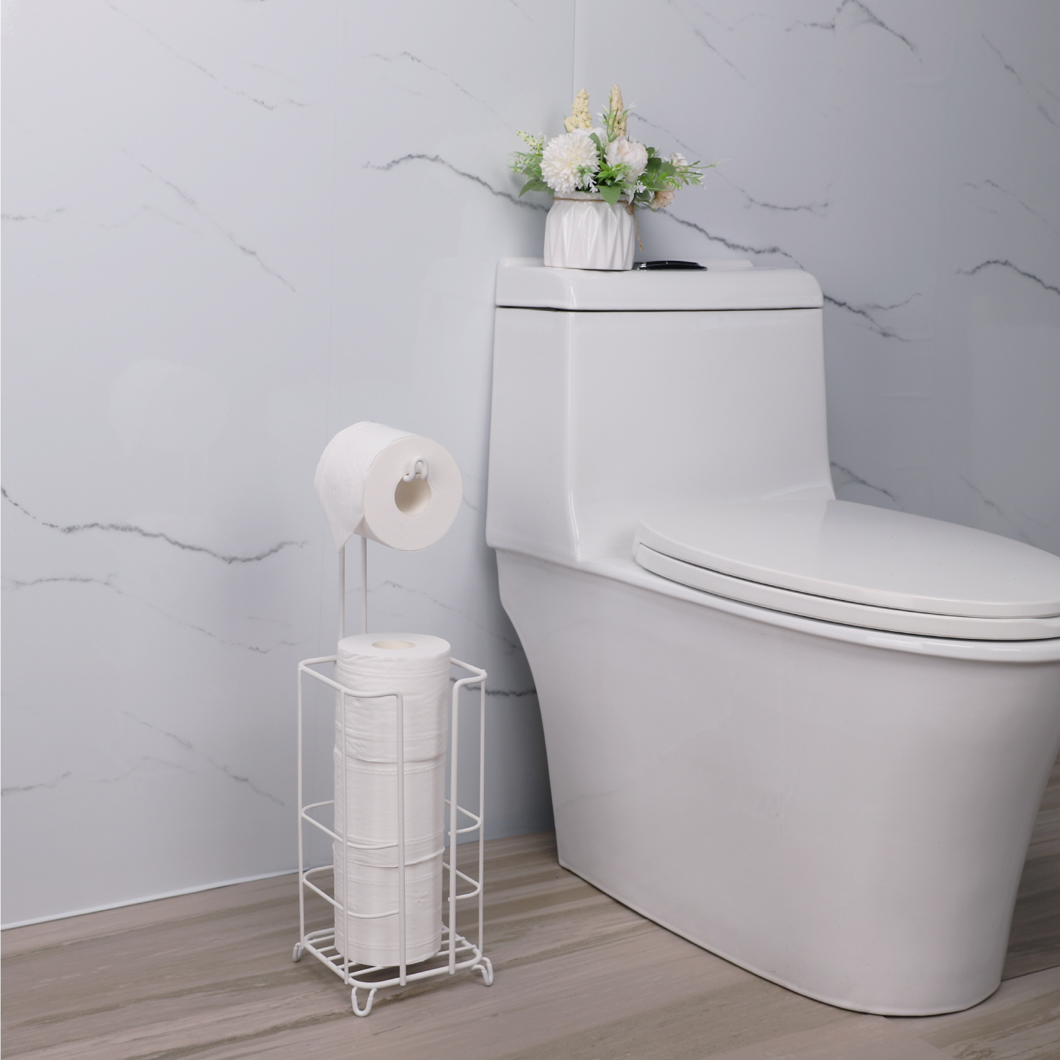 ZCCZ Bathroom Free Standing Toilet Paper Towel Holder Stand in White