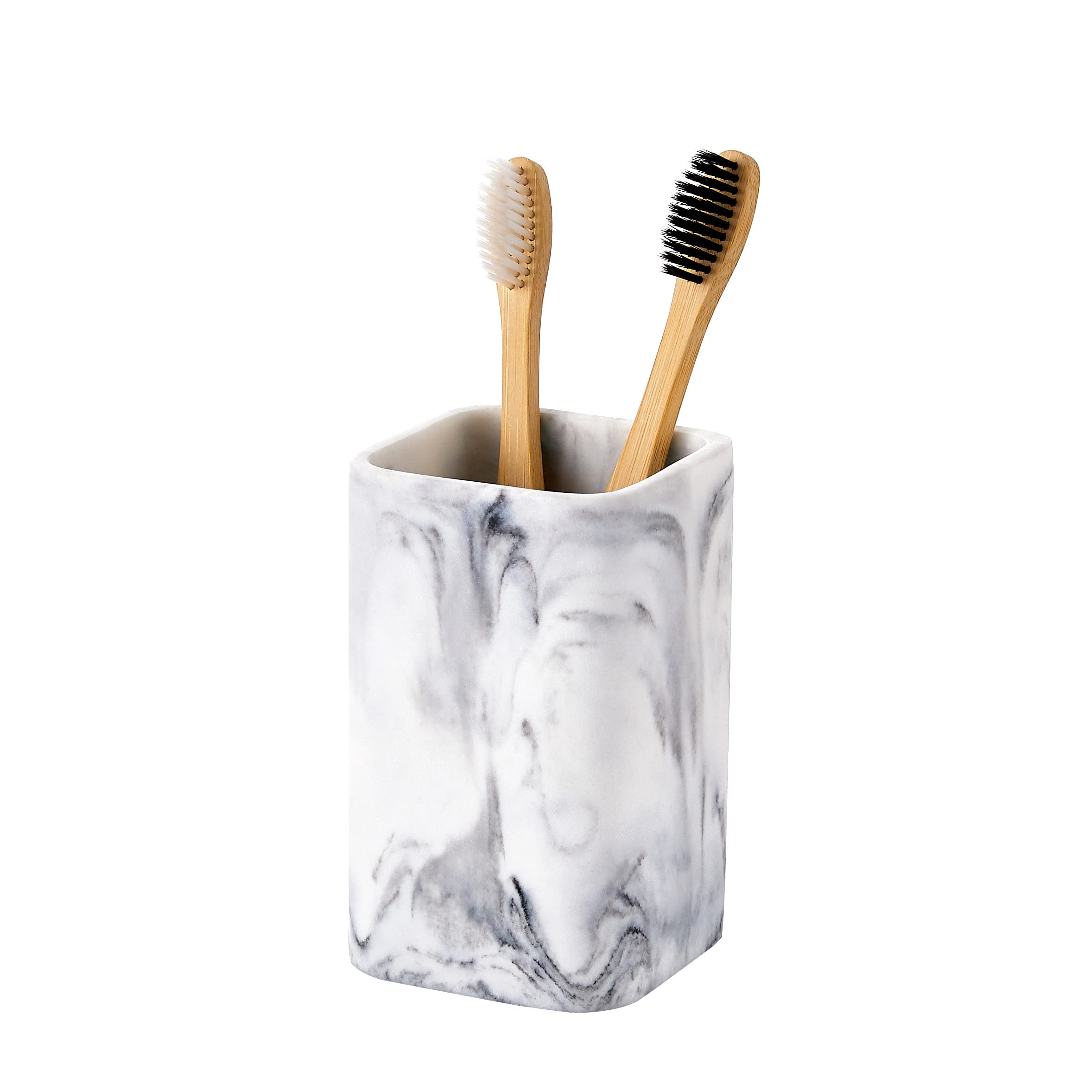 White Marble Look Countertop Toothbrush and Makeup Holder