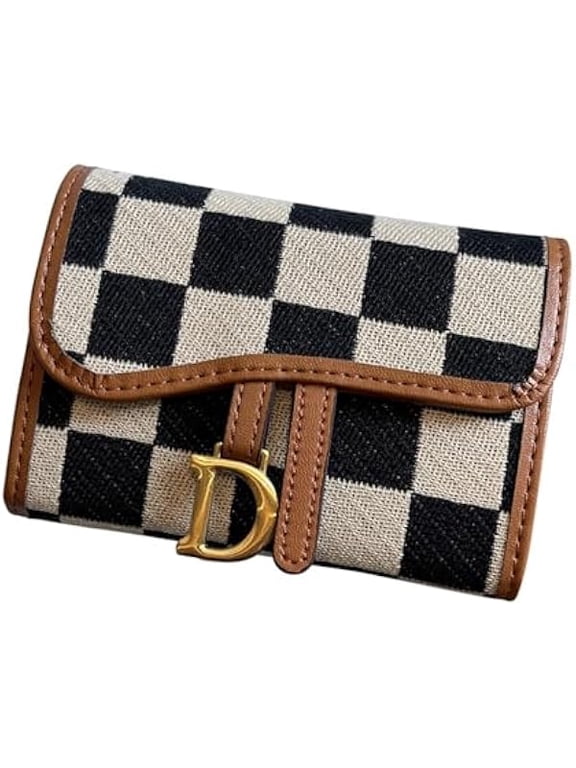 Checkered Wallets for Women,Cute Slim Card Holder Canvas Front Pocket Checkered Wallet,Small Credit Card Case for Women
