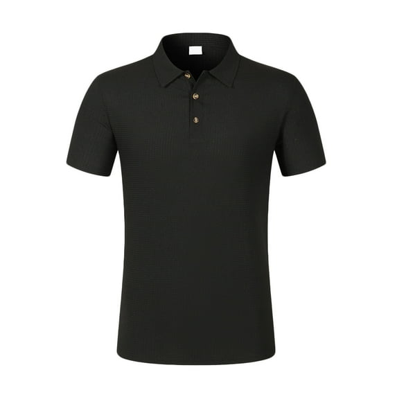 ZCFZJW 1/4 Button up Polo Shirts for Men Trendy Summer Short Sleeve Lapel Collar T-Shirts Casual Solid Color Moisture-Wicking Golf Daily Tops Black XXXL