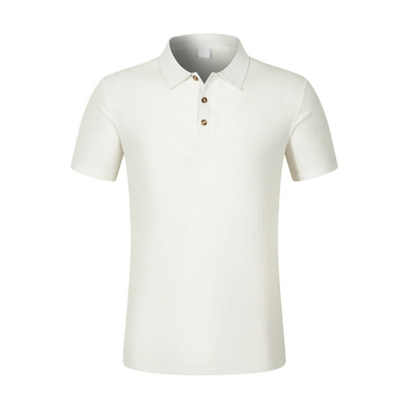 ZCFZJW 1/4 Button up Polo Shirts for Men Trendy Summer Short Sleeve Lapel Collar T-Shirts Casual Solid Color Moisture-Wicking Golf Daily Tops White L