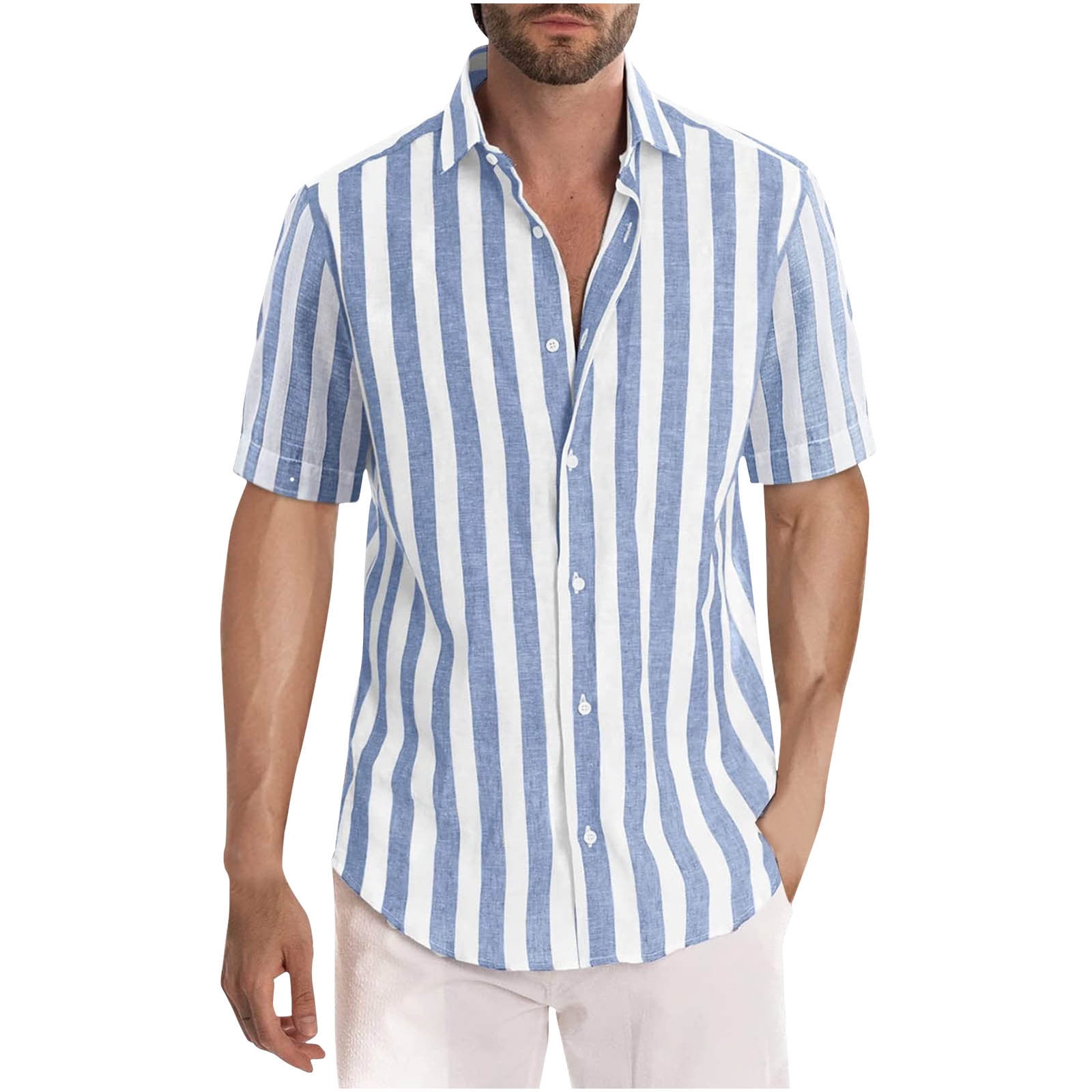 ZCFZJW 100% Cotton Regular Fit Short Sleeve Casual Hawaiian Shirt