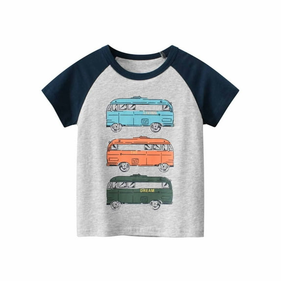 ZCFZJW 2-7T Baby Boys Cute Cotton Cartoon T-shirt Toddler Little Boys Basic Tee Tops Summer Short Sleeve Round Neck Tshirt Top Gray 4-5 Years