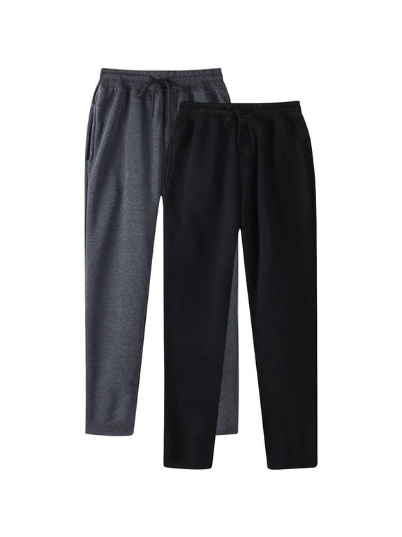 2 Pack Mens Athletic Sweatpants with Pockets, Casual Drawstring Elastic High Waist Workout Gym Joggers Pants for Men Running Jogging Sweat Pants Dark Gray&Black M