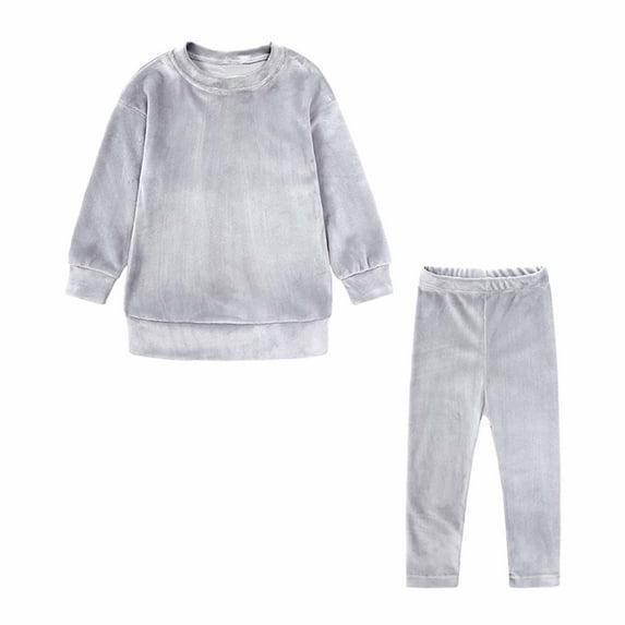 ZCFZJW 2 Piece Velvet Outfits Toddler Baby Boys Girls Witner Warm Long Sleeve Crewneck Pullover Sweatshirts Tops and Long Pants Suit Set(Gray,1-2 Years)