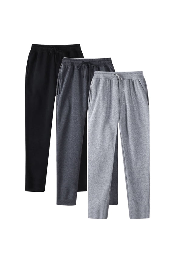 3 Pack Active Athletic Workout Jogger Lightweight Big and Tall Straight Leg Gym Running Pants Casual Drawstring Elastic Waist Baggy Sweatpants with Pockets Black&Dark Gray&Gray L