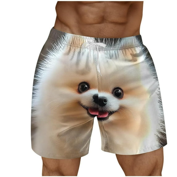 ZCFZJW 3D Animal Pattern Print Swim Trunks for Men Big and Tall Regular Fit Casual Drawstring Elastic Wasit Beach Bathing Suit Board Shorts with Pockets Beige L