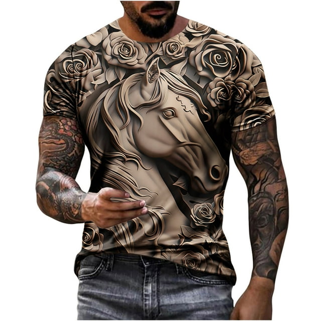 ZCFZJW 3D Horse Print T-Shirts for Men Big and Tall Regular Fit Casual Summer Short Sleeve Western Shirts Vintage Print Daily Vacation Tees Tops Multicolor#02 XXL