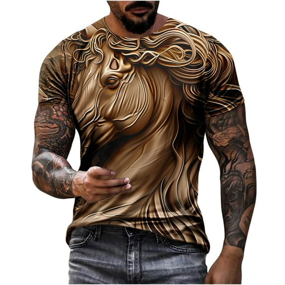 ZCFZJW 3D Horse Print T-Shirts for Men Big and Tall Regular Fit Casual Summer Short Sleeve Western Shirts Vintage Print Daily Vacation Tees Tops Multicolor#04 M