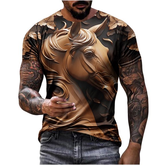 ZCFZJW 3D Horse Print T-Shirts for Men Big and Tall Regular Fit Casual Summer Short Sleeve Western Shirts Vintage Print Daily Vacation Tees Tops Multicolor#01 XXXXL