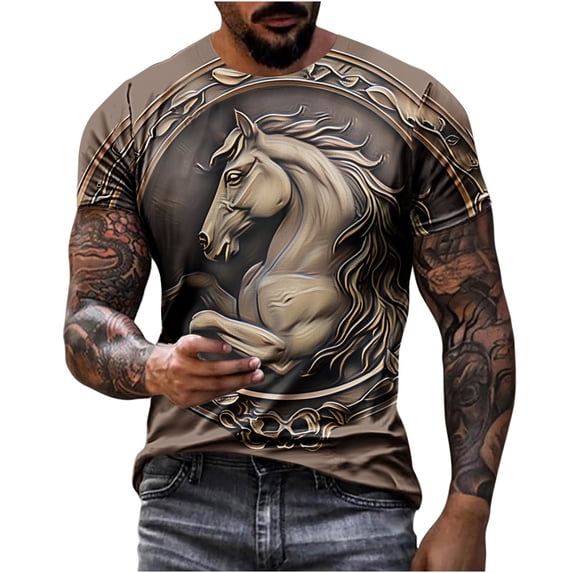 ZCFZJW 3D Horse Print T-Shirts for Men Big and Tall Regular Fit Casual Summer Short Sleeve Western Shirts Vintage Print Daily Vacation Tees Tops Multicolor#08 XXXXL
