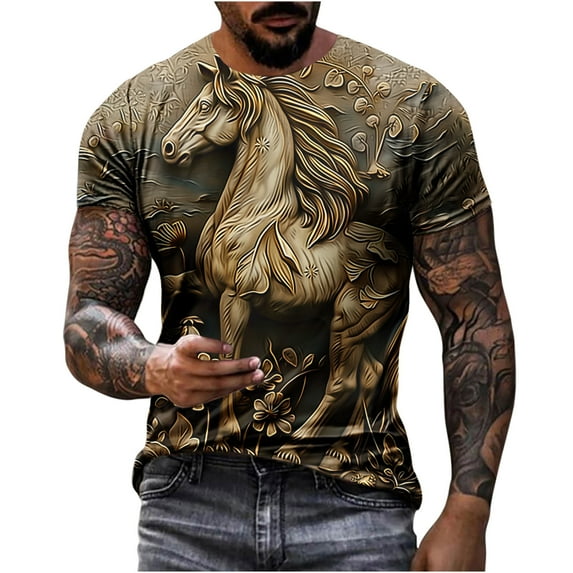 ZCFZJW 3D Horse Print T-Shirts for Men Big and Tall Regular Fit Casual Summer Short Sleeve Western Shirts Vintage Print Daily Vacation Tees Tops Multicolor#13 XXXL