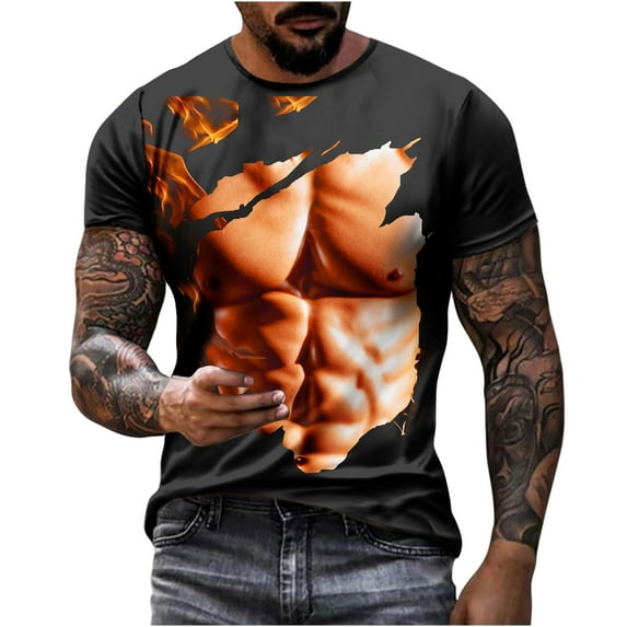 ZCFZJW 3D Muscle T-Shirts for Men Big and Tall Regular Fit Casual Summer Short Sleeve Graphic Tees Shirt Loose Lightweight Comfy Pullover Tops Black XXL