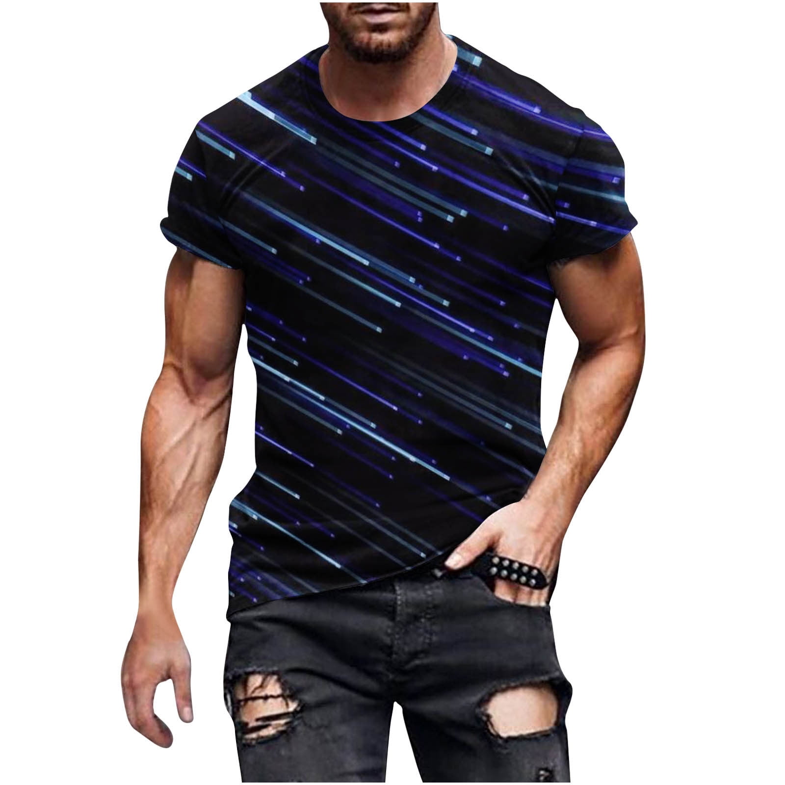 Shirts for Men Summer Fashion 3D Digital Printing Muscle Sport Fitness  Exercise Top Men's Short Sleeve T-Shirt Blouse : : Fashion