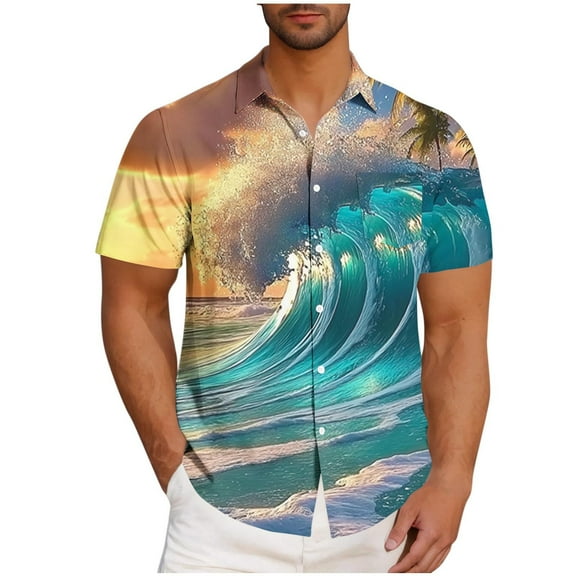 ZCFZJW 3D Novelty Print Hawaiian Shirts for Men Trendy Summer Tropical Palm Tree Beach Vacation Collared Tees Shirt Lightweight Regular Fit Cotton T-Shirts Tops Multicolor#30 M