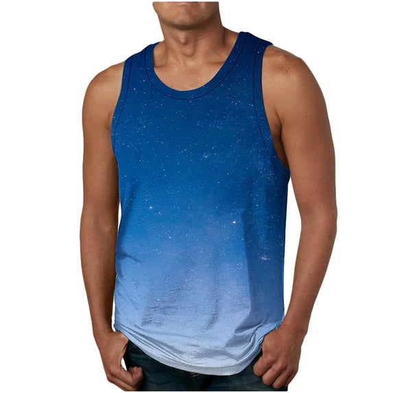 ZCFZJW 3D Novelty Tank Tops for Men Tie Dye Gradient Galaxy Print Summer Sleeveless Round Neck Pullover T-Shirts Trendy Holiday Beach Tops Blue L