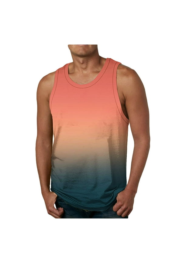 3D Novelty Tank Tops for Men Tie Dye Gradient Starry Print Summer Sleeveless Round Neck Pullover T-Shirts Trendy Holiday Beach Tops Orange XL