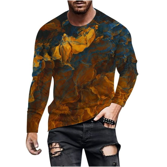 ZCFZJW 3D Tie Dye T-Shirts Mens Casual Long Sleeve Graphic Crewneck ...