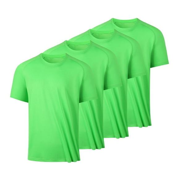 ZCFZJW 4 Pack Men's Quick Dry Shirts, Moisture Wicking Tees, Mesh Athletic Gym Workout Fitness Short Sleeve Active Crew Neck T Shirt Green#01 XL