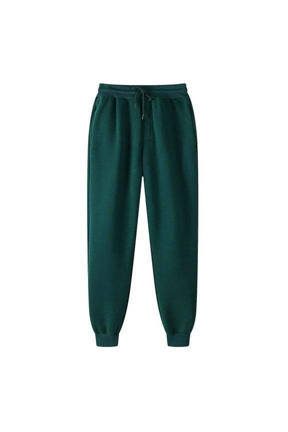Men's Fleece Sweatpants Sherpa Lined Leggings Winter Warm Drawstring Lounge Athletic Cotton Pants with Pockets(Green,L)