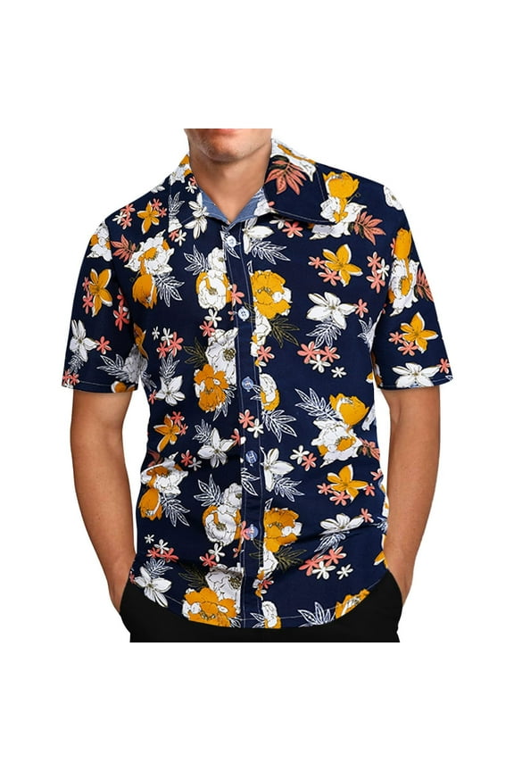Aloha Hawaiian Shirts for Men Funny Tropical Printed Beach Holiday Shirt Big and Tall Casual Short Sleeve Button-Down Shirts Yellow L