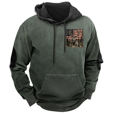 ZCFZJW American Flag Hoodies for Men Regular Fit Casual USA Graphic Hooded Sweatshirts Drawstring Western Ethnic Boys Pullover Tops with Pockets Navy L