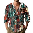 thumbnail image 1 of ZCFZJW Athletic Hoodie T-Shirts for Men Vintage Ethnic Style Printed Summer Long Sleeve Button Down Graphic Drawstring Hooded Tops Lightweight Thin Jacket Shirts Multicolor#09 S, 1 of 4