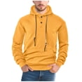 thumbnail image 1 of ZCFZJW Athletic Hoodie Tops for Men Big and Tall Regular Fit Casual Jacquard Knitted Fall Winter Long Sleeve Drawstring Quarter Button up Hooded Pullover Sweatshirts with Pockets Yellow M, 1 of 6