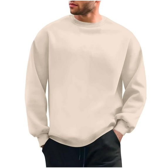 ZCFZJW Athletic Sweatshirts for Men Big and Tall Regular Fit Casual Solid Color Long Sleeve Crewneck Pullover Tops Loose Overszied Cotton Base Tees Shirt M