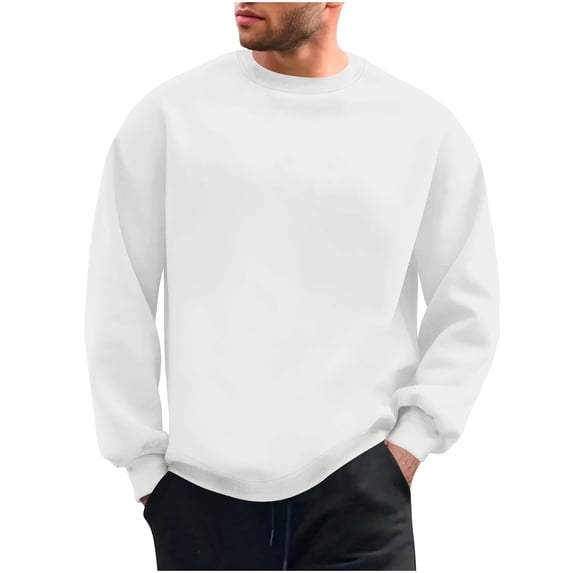 ZCFZJW Athletic Sweatshirts for Men Big and Tall Regular Fit Casual Solid Color Long Sleeve Crewneck Pullover Tops Loose Overszied Cotton Base Tees Shirt S
