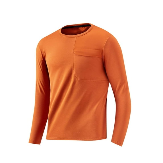 ZCFZJW Athletic T-Shirts for Men Big and Tall Regular Fit Long Sleeve Crewneck Basic Workout Tees Tops Moisture Casual Wicking Fishing Hiking Active Tshirt Orange XXL