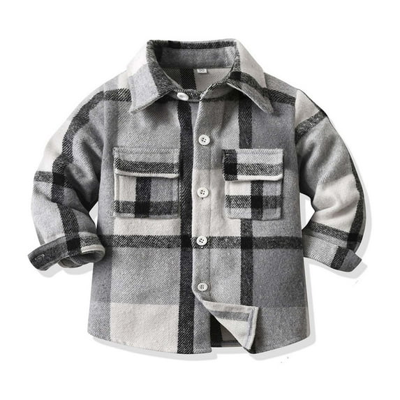 ZCFZJW Baby Boys Flannel Shirt Toddler Long Sleeve Button Down Buffalo Plaid Shirt Little Boys Kids Fall Winter Casual Shacket Jackets with Pockets B-Gray 12-18 Months