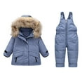thumbnail image 1 of ZCFZJW Baby Boys Girls Snowsuit Toddler Winter Outfit Sets Kids Hooded Thickened Puffer Down Jacket Coat and Ski Bib Pants Two Pieces Ski Suit(Blue,1-2 Years), 1 of 5