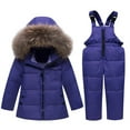 thumbnail image 1 of ZCFZJW Toddler Girl Snowsuit Two Piece Kids Solid Color Thickening Down Jacket Winter Hooded Warm Fuzzy Coat +Long Snow Bib Pants Kids Windproof Skiing Suit Purple 2 Years, 1 of 7