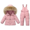 thumbnail image 1 of ZCFZJW Baby Boys Girls Two Piece Snowsuit, Winter Toddler Kids Long Sleeve Hooded Puffer Thickened Down Jacket Coat with Long Snow Ski Bib Pants Outfits Set C-Pink 1-2 Years, 1 of 9