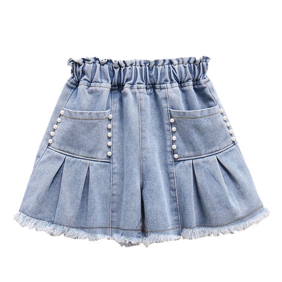 ZCFZJW Baby Little Girls Boys Jeans Shorts,Thin Colorful Buttons Elastic Waist Ripped Frayed Raw Hem Simple Design Cute Summer Denim Pants #03-Blue 8-9 Years