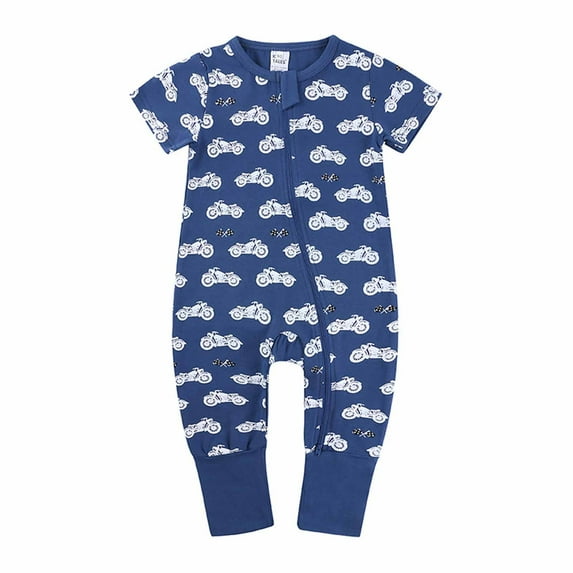 ZCFZJW Baby One Piece Footless Pajamas Cotton Short Sleeve Cute Cartoon Printing 2 Way Zipper Romper Jumpsuit Sleep and Play Outfits Set #01-Navy 12-18 Months