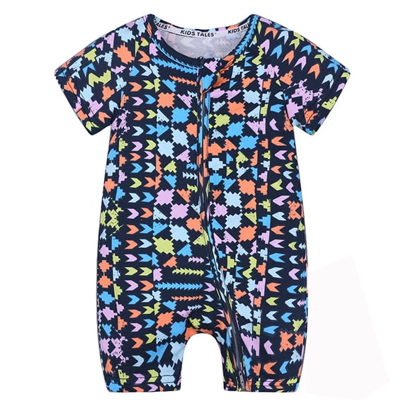 ZCFZJW Baby One Piece Footless Pajamas Cotton Short Sleeve Cute Cartoon Printing 2 Way Zipper Romper Jumpsuit Sleep and Play Outfits Set Z-Gray 3-6 Months