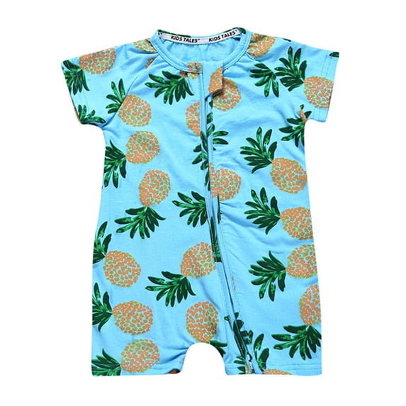 ZCFZJW Baby One Piece Footless Pajamas Cotton Short Sleeve Cute Cartoon Printing 2 Way Zipper Romper Jumpsuit Sleep and Play Outfits Set Z-Sky Blue 18-24 Months