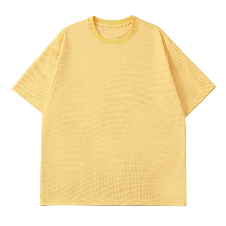 ZCFZJW Baggy Shirts for Men Candy Color Print Summer Short Sleeve Casual Round Neck Pullover Tshirt Tops Loose Fit Oversized Basic Tee Shirt Yellow XL