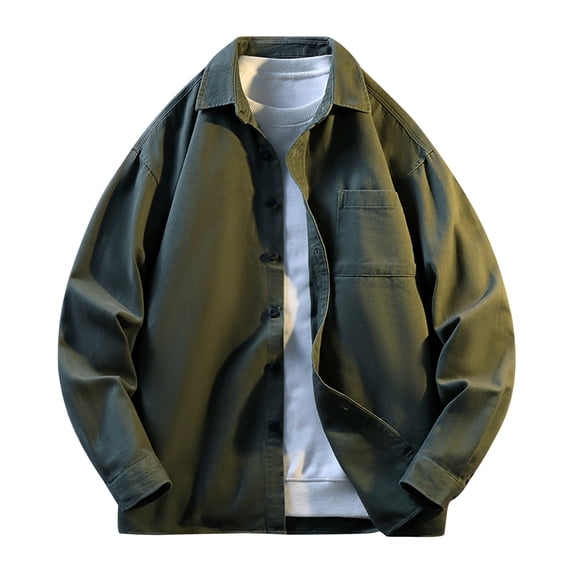 ZCFZJW Baggy Shirts for Men Lightweight Casual Fall Long Sleeve Button Down Collared T-Shirts Loose Regular Fit Work Tees Tops with Chest Pockets Army Green XXL
