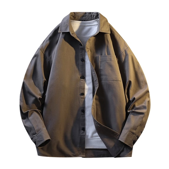 ZCFZJW Baggy Shirts for Men Lightweight Casual Fall Long Sleeve Button Down Collared T-Shirts Loose Regular Fit Work Tees Tops with Chest Pockets Coffee M