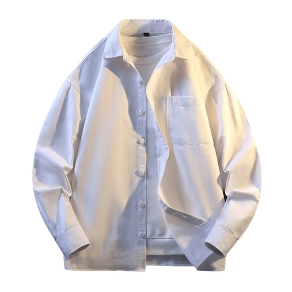 ZCFZJW Baggy Shirts for Men Lightweight Casual Fall Long Sleeve Button Down Collared T-Shirts Loose Regular Fit Work Tees Tops with Chest Pockets White XXXXL