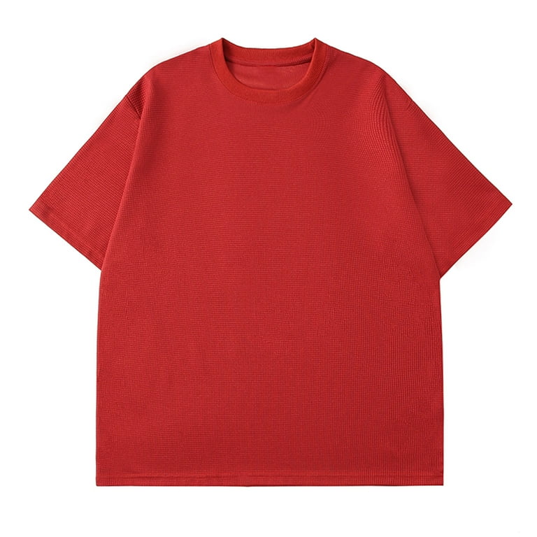 ZCFZJW Baggy Shirts for Men Candy Color Print Summer Short Sleeve Casual  Round Neck Pullover Tshirt Tops Loose Fit Oversized Basic Tee Shirt Red L