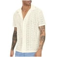 thumbnail image 1 of ZCFZJW Beach Shirts for Men Casual Summer Short Sleeve Lace Crochet Eyelet Hollow out Button up V Neck Hawaiian Bathing Shirts Tops Beige XXXL, 1 of 5