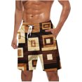 thumbnail image 1 of ZCFZJW Bermuda Shorts for Men Vintage Color Block Print Summer Drawstring Elastic Waist Beach Board Shorts Quick Dry Swim Trunks with Pockets Coffee S, 1 of 5