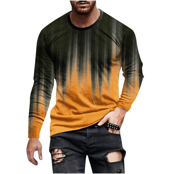 ZCFZJW Big and Tall Casual Graphic T-Shirts for Men Loose Regular Fit Long Sleeve Tie Dye Color Block Print Workout Sweatshirts Trendy Crew Neck Basic Tees Shirt Tops Yellow XL