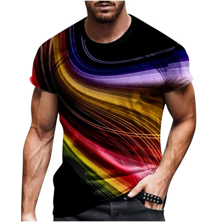 ZCFZJW Big and Tall Graphic Tee Shirts for Men Casual Summer Short Sleeve  Round Neck Pullover Tops Funny 3D Print Holiday Vacation T-Shirt Multicolor