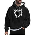 thumbnail image 1 of ZCFZJW Big and Tall Regular Fit Casual Hoodie Tops for Men Lightweight Funny Heart Pattern Print Long Sleeve Drawstring Hooded Outwear Coat Trendy Oversized Baggy Sweatshirts Black XXXXL, 1 of 5