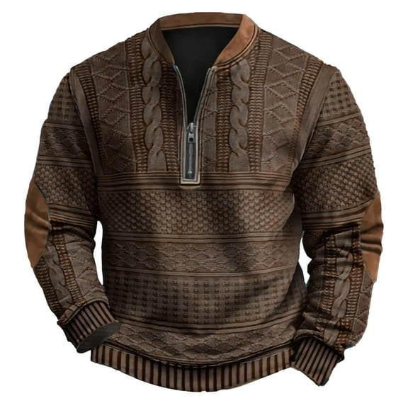 ZCFZJW Big and Tall Regular Fit Casual Sweaters for Men Long Sleeve 1/4 Zip up Pullovers Loose Lightweight Comfy Cable Knit Warm Jacket Tops Brown XXXL